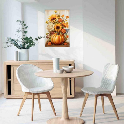 Pumpkin And Sunflower Unframed Canvas Wall Art  24" X 36"