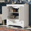  Meuble-lavabo autoportant de 30 po de largeur avec comptoir en céramique - Structure en bois massif - Portes élégantes à motif sculpté avec charnières à fermeture en douceur - Armoire de rangement polyvalente-120200559