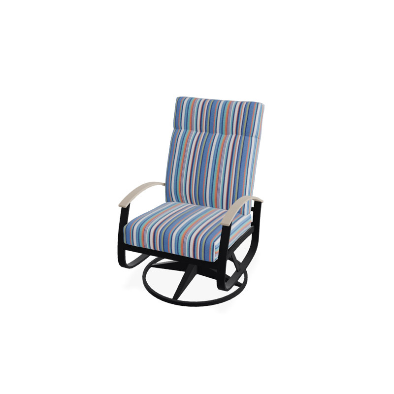 Belle Isle Outdoor Swivel Lounge Chair, Textured Black, Cabana Classic Black Stripe Sunbrella®, Desert P60