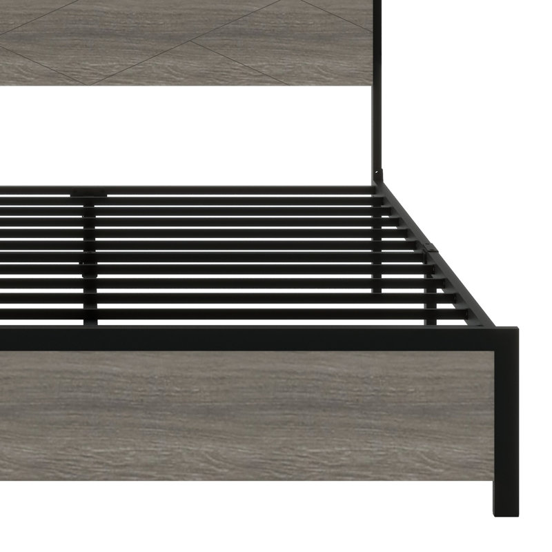 Structure de lit plateforme en bois avec tête de lit à DEL et USB, Queen