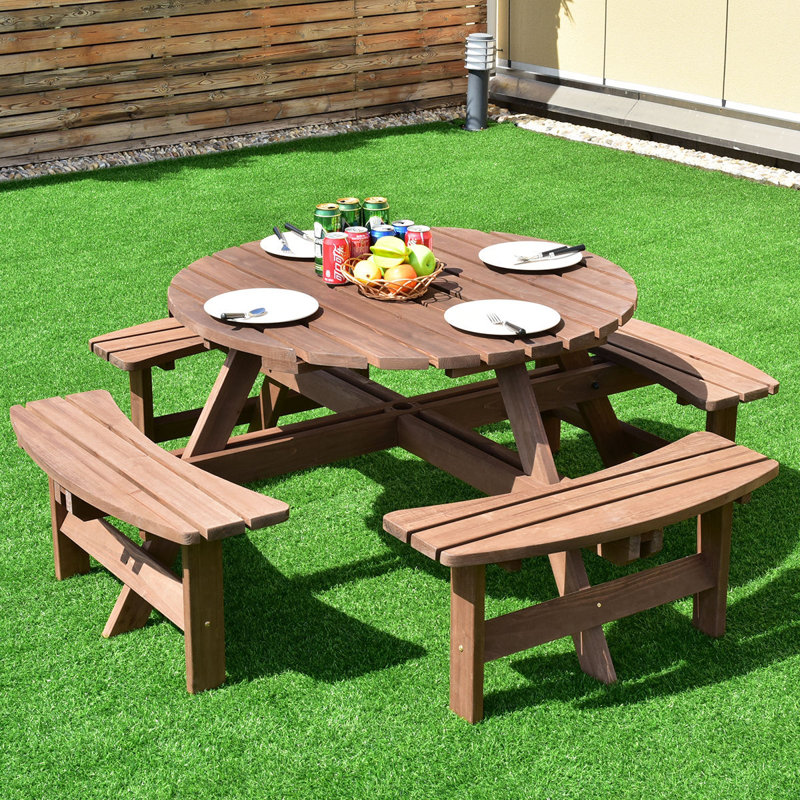 Currier Round Fir Outdoor Picnic Table With Umbrella Hole , 70.5'' in. W 70.5'' in. D