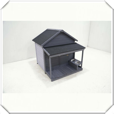 Solid Wood Dog House with Asphalt Roof Terrace Lockable Doors
