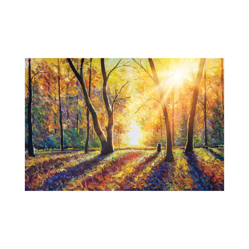 Sunny Autumn Dark Trees In Gold Autumn Forest Park Wood Alley Impressionism Art by Valery Rybakow - Painting on Canvas