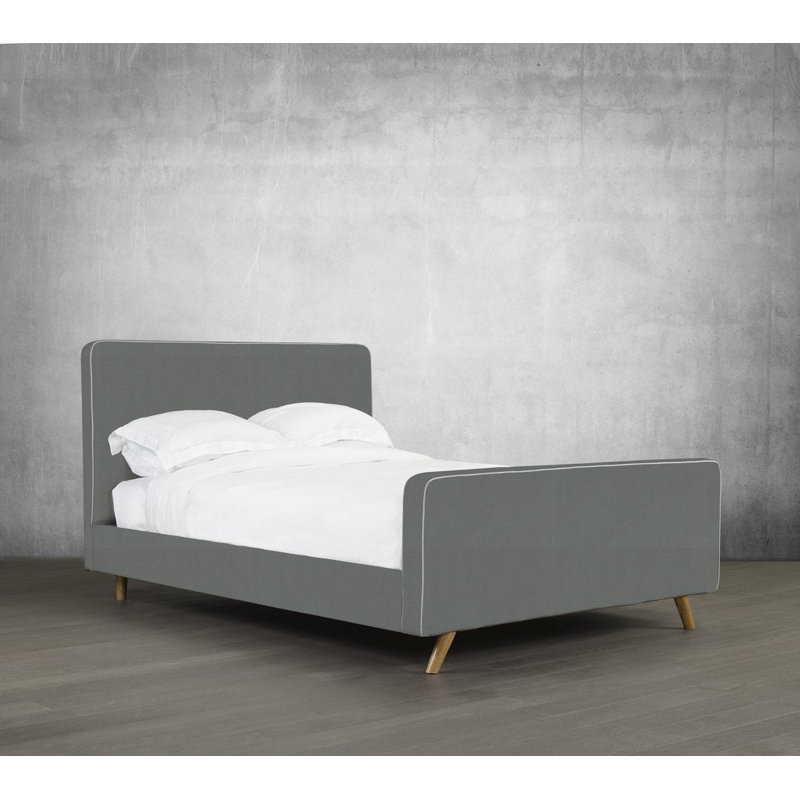 Lit plateforme en tissu d’ameublement Nathanael, Double, Cuir retravaillé - cendre