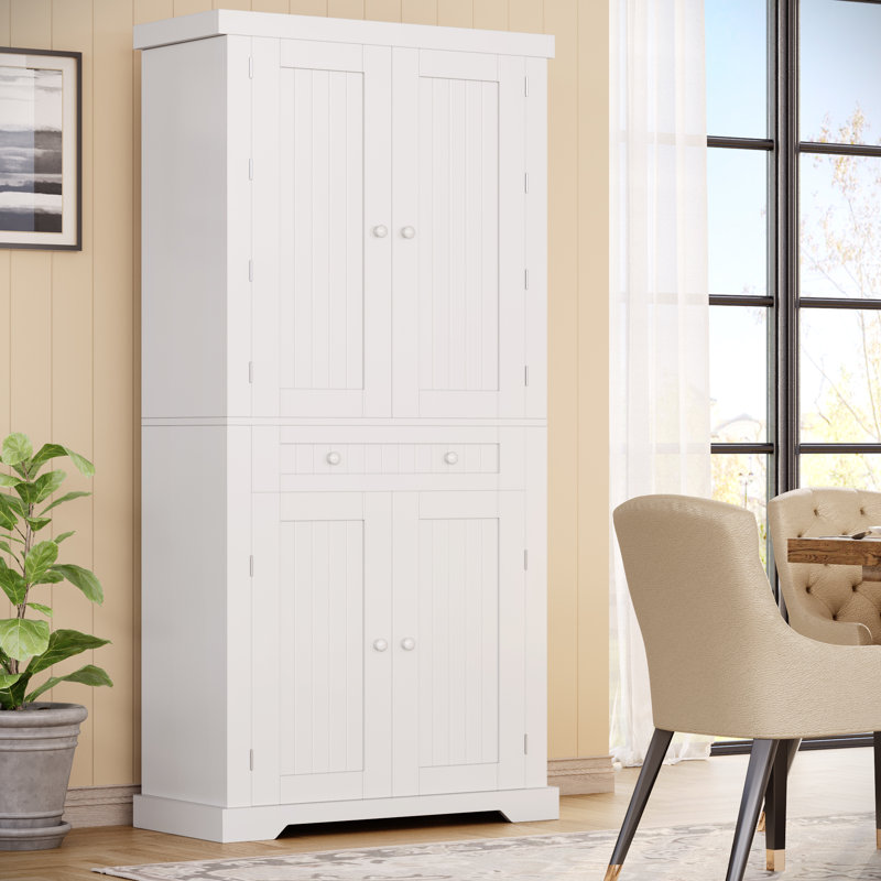 White 72" Tall Kitchen Pantry Cabinet with Motion Sensor Light