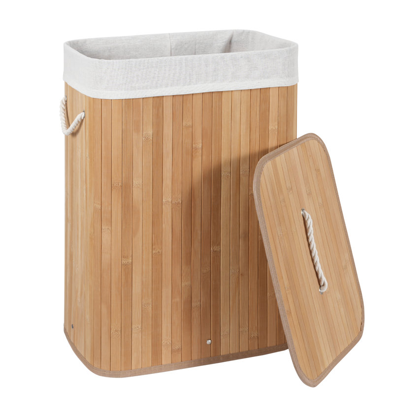 Panier à linge en bambou naturel avec couvercle et poignées, doublure amovible, idéal pour la salle de bain, la chambre à coucher et la salle de lavage