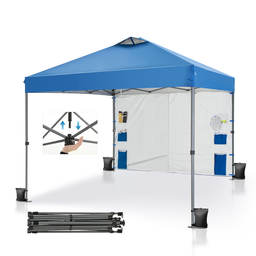 10X10Ft Pop Up Canopy With Single Side Wall And Pockets Alphamarts