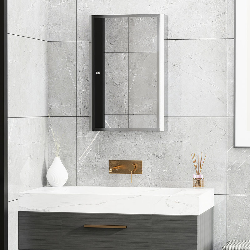 16" X 24" Bathroom Cabinet - Stainless Steel With Mirrored Front And Easy Installation Process Storage Door Interior Shelf Organization