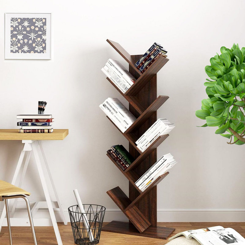 Trivette Geometric Bookcase, Walnut, 55.7" H x 20" W x 11" D