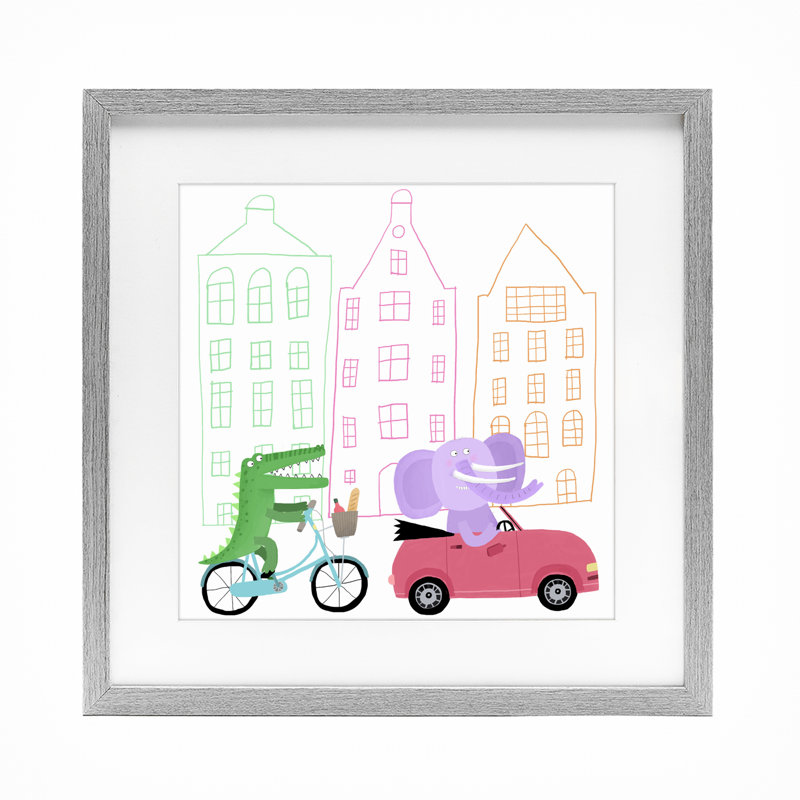 «Amsterdam Buildings & Animals», reproduction sous verre encadrée, design par Carla Daly, Cadre de ferme gris