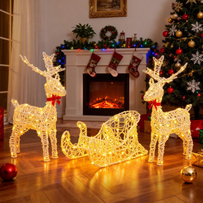Décorations de Noël extérieures : rennes et traîneau, avec 150 lumières DEL RVB, 16 couleurs et télécommande RF