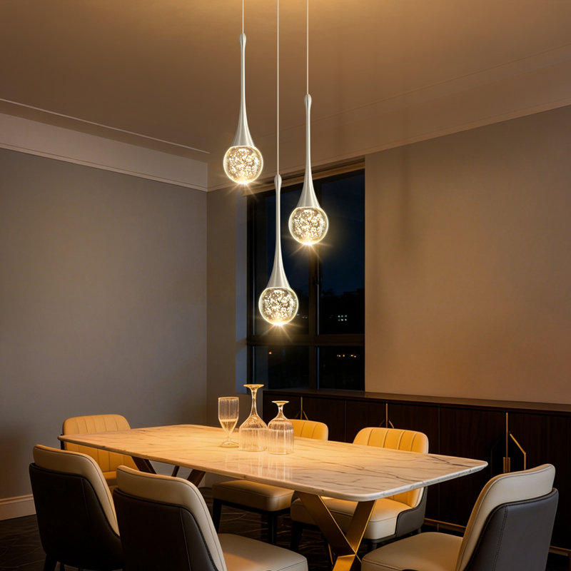 3-Light Glam Pendant Light Led Dimmable Kitchen Island Fixture, Silver