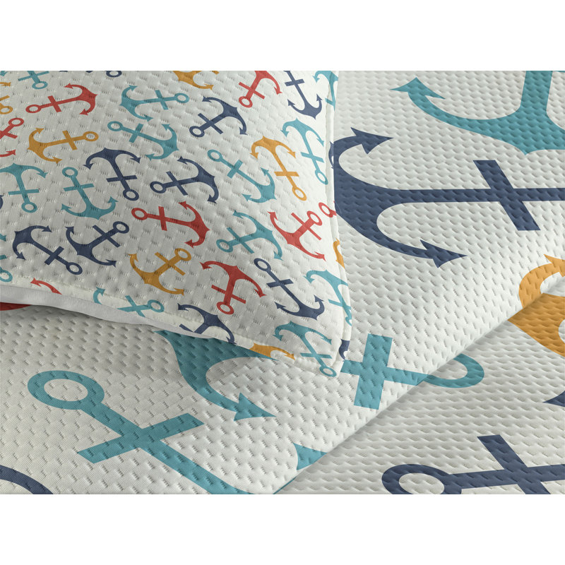 Coastal Polyester Geometric Shapes Coverlet, Twin Bedspread + 1 Sham