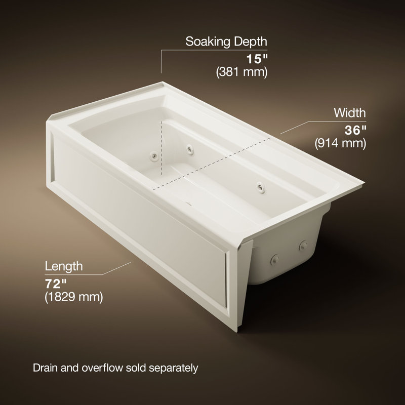 Archer Alcove 72" x 36" Whirpool Bathtub, Biscuit, Right