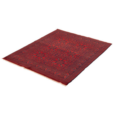 Tapis rouge en laine noué à la main de conception unique 5 pi 1 po x 6 pi 4 po Monae