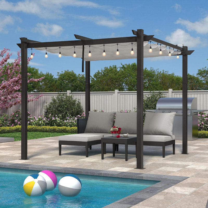 Pergola d'extérieur rétractable mauve 10 pi x 10 pi avec lumières DEL, Blanc