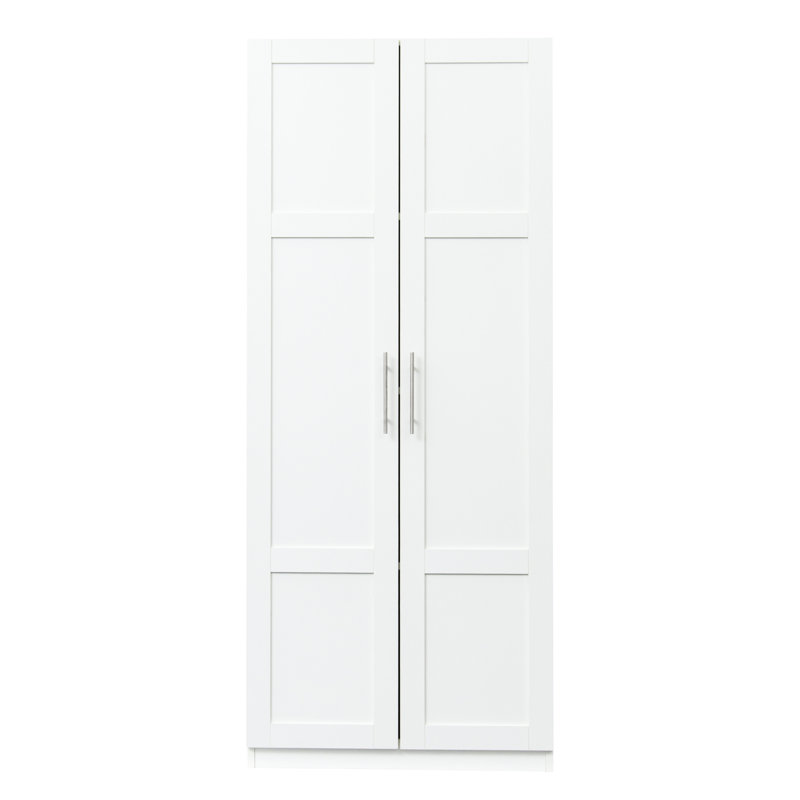 Garde-robe blanche avec 2 portes et 3 cloisons, 4 espaces de rangement, faite de matériaux nobles, armoire de cuisine facile à ranger, portes, matériau