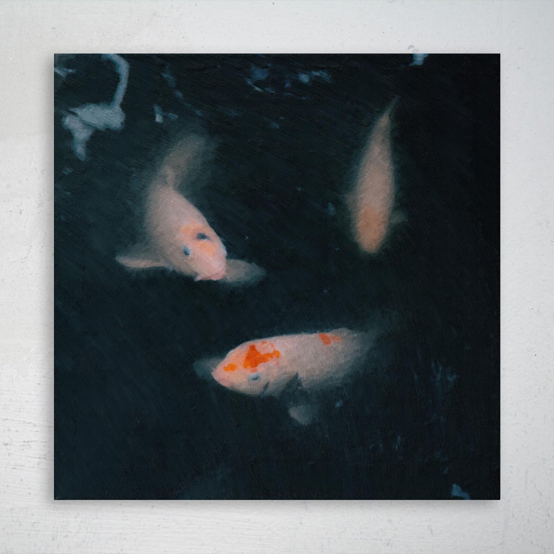 Peinture orange et blanche sur toile de koi orange 10, H 32 po x l 32 po