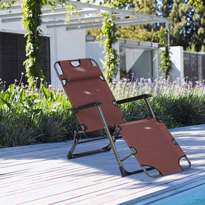 Chaise longue pliante pour l'extérieur Outsunny, chaise de bronzage 2 en 1 avec coussin et poche, chaise de piscine réglable pour la plage, le patio, la pelouse, la terrasse, brun