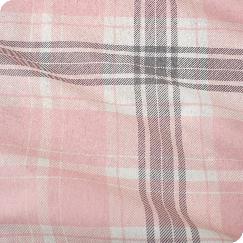 Ensemble de draps 100% flanelle de coton, Ensemble de draps pour lit simple avec 1 taie d'or, Carreaux rose aurore