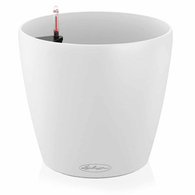 Pot à fleurs rond en plastique Classico Color 43 avec indicateur de niveau d'eau pour l'intérieur et l'extérieur, blanc