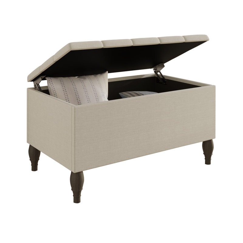 Lit rembourré avec banc de rangement Forbish, Gris chaleureux, Simple