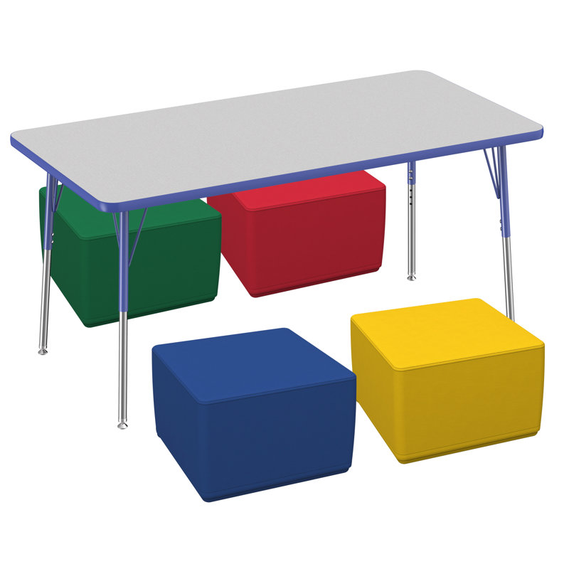Ensemble de table et chaises rectangulaires à hauteur réglable T-Mould, Gris / bleu, H 16 po x L 60 po x l 30 po