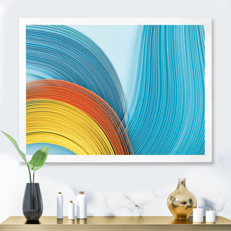 «Fractal Blue and Orange Junction», reproduction d'art sur toile moderne, Cadre photo blanc, H 16 po x l 32 po x P 1,5 po