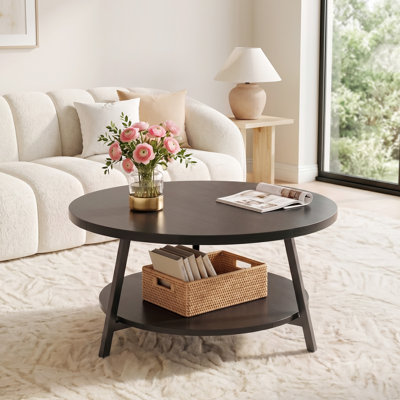 Round Coffee Table with 2-Tier Storage Shelves