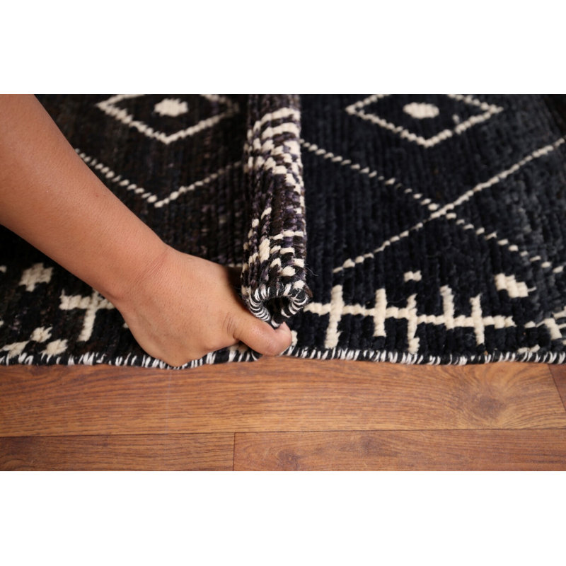 Tapis oriental marocain bleu foncé et brun 8 x 10