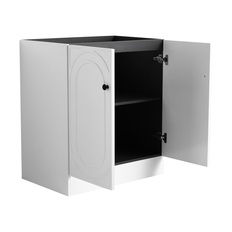 Meuble-lavabo moderne 30 po, portes à fermeture douce, contreplaqué blanc, lavabo non inclus, meuble-lavabo autoportant, 2