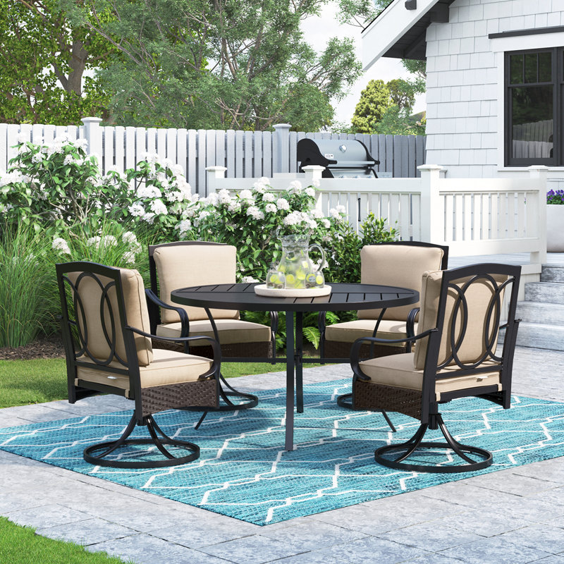 Aromola 4 - Person Round Outdoor Patio Dining Set with Swivel Chairs & Cushions