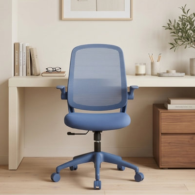 Ergonomic Mesh Office Chair - Blue, 500lbs Capacity, Flip-Up Armrests, Breathable Back, Height Adjustable