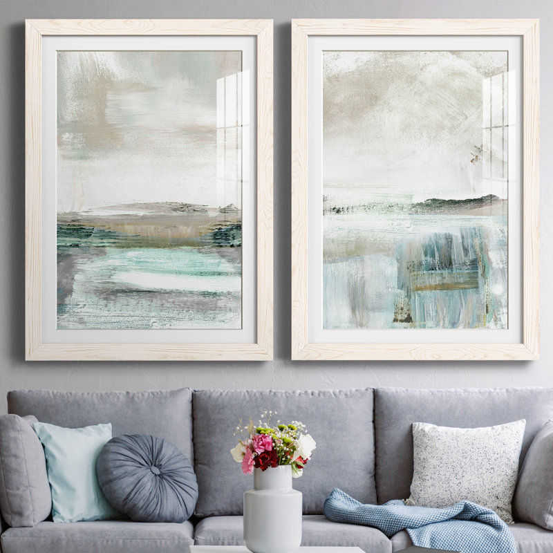 Beatrise Summer Teal I - ensemble de 2 peintures, H 31,5 po x l 47 po, Impression encadrée, Blanc