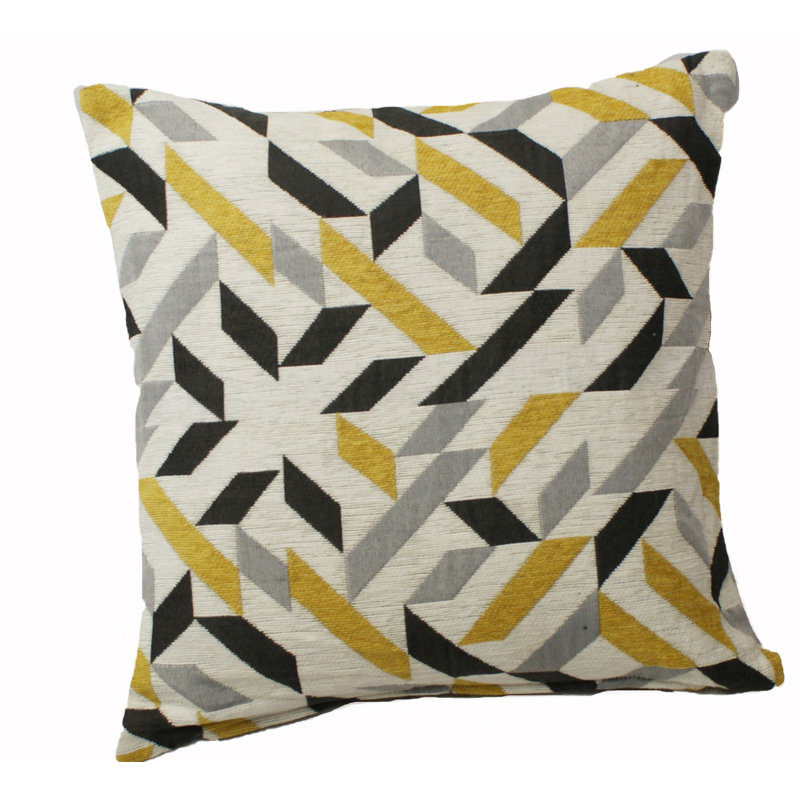 Modern Abstract Yellow and Grey Feather Filled Square Throw Pillow