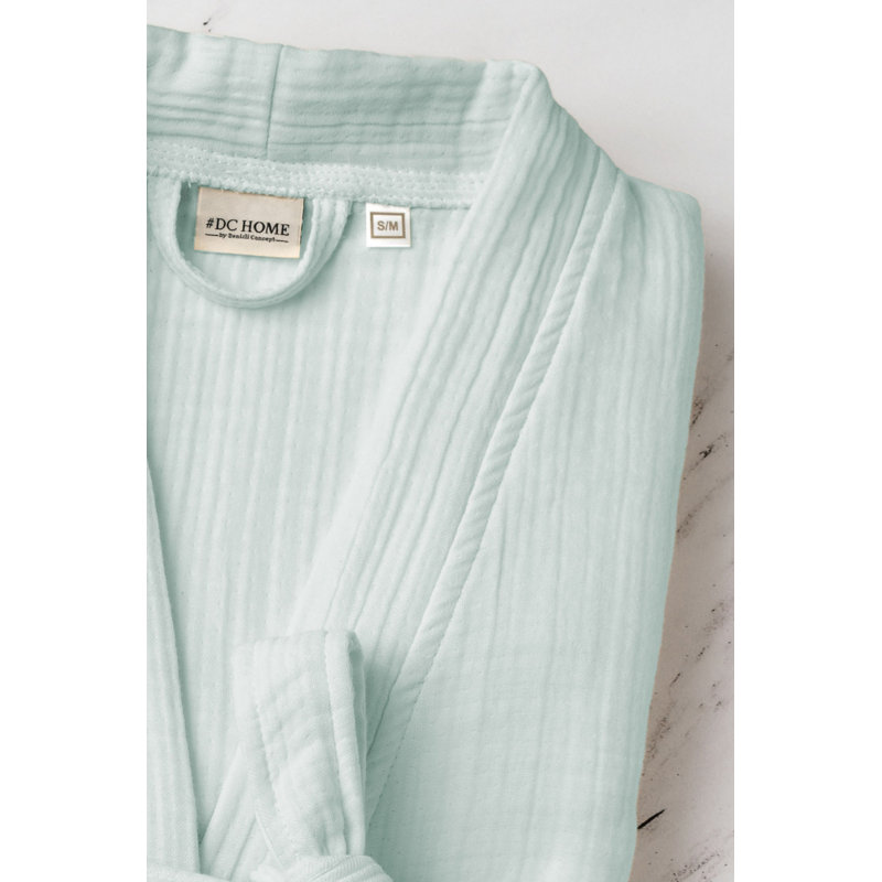 Peignoir 100% coton mi-mollet avec poches, Menthe, P / M
