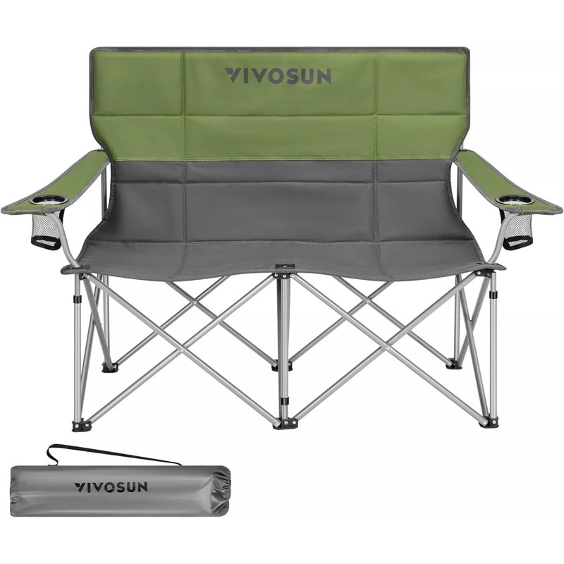 Chaise de camping pliante avec coussins Sammie, Vert / gris