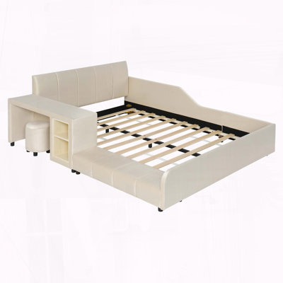 Full Size Velvet Mother & Child Bed with Desk and Stool