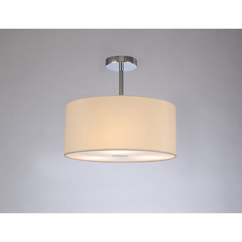 Fabric Semi Flush Mount, Polished Chrome, 18cm H x 40cm W x 40cm D, Ivory Pearl