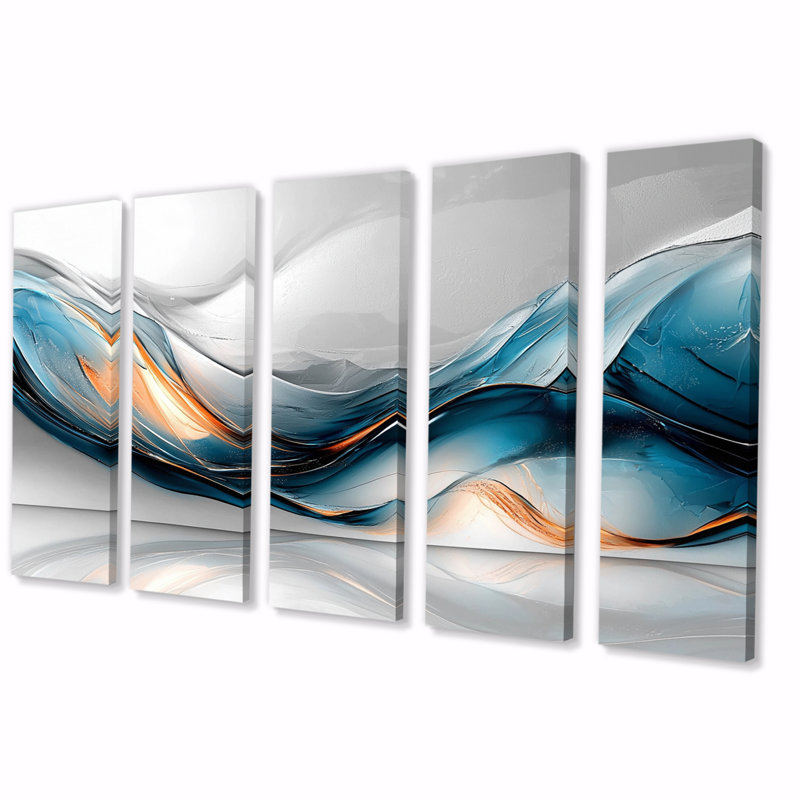 Tourbillon abstrait dans des tons de bleu et d'orange I - ensemble d'art mural de peinture abstraite, H 32 po x l 80 po