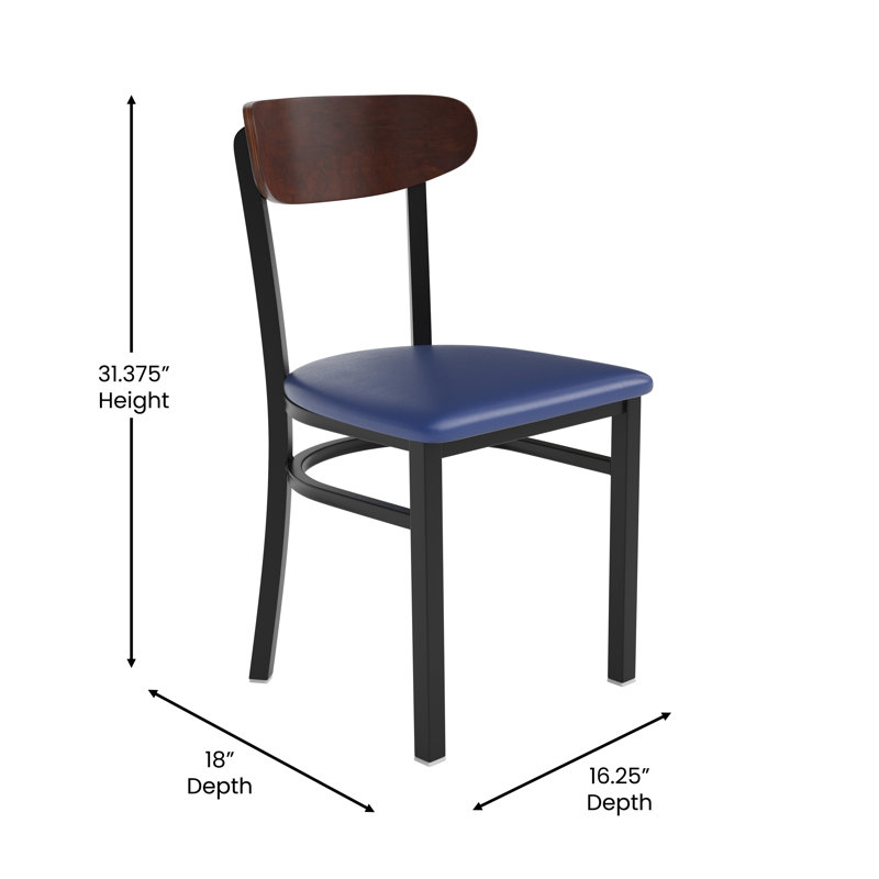 Everlei Commercial Grade Dining Chairs with 500 LB. Capacity Steel Frame Solid Wood Seat, Blue, Walnut, 2