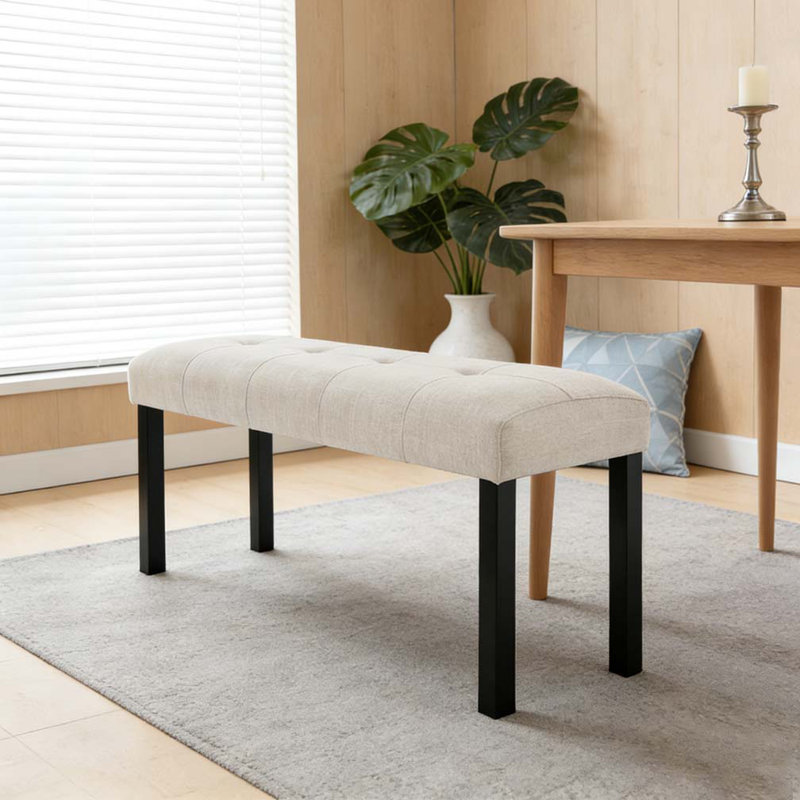 Modern Tufted Linen Dining Bench, Beige