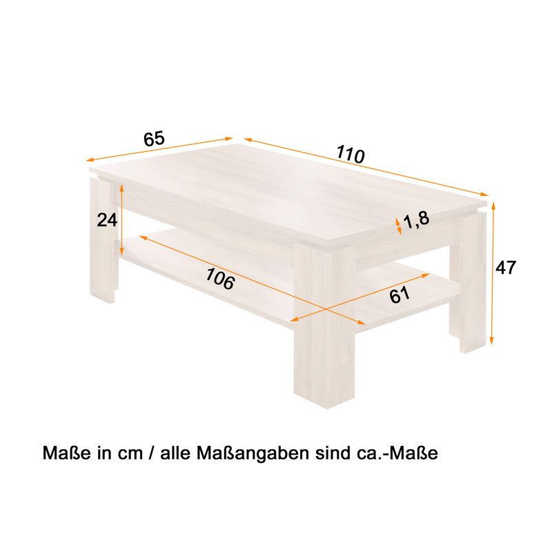 Heath Four Leg Coffee Table with Storage, Morning/Brown
