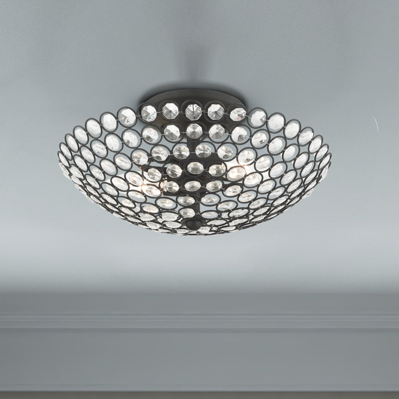 Cassandra Modern Black Crystal Bowl 2-Light Indoor/Outdoor Semi-Flush Mount