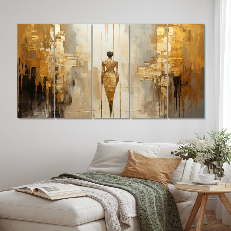 «Fashionista Elegance Vintage Gold Abstract», impression d'art mural Christianisme - 5 panneaux égaux