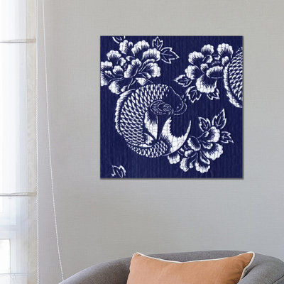 Indigo Carp Katagami I 1 Piece Wrapped Canvas Wall Art