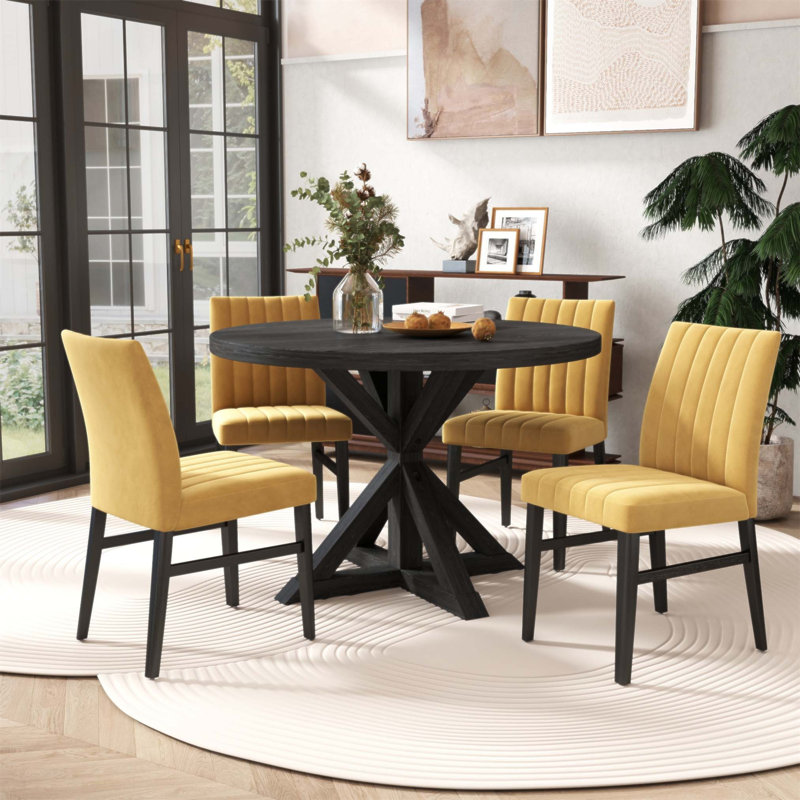 Ensemble de salle à manger rond Walton 5 pièces, table Cross-Buck avec 4 chaises Parsons confortables, parfait pour un décor de ferme moderne