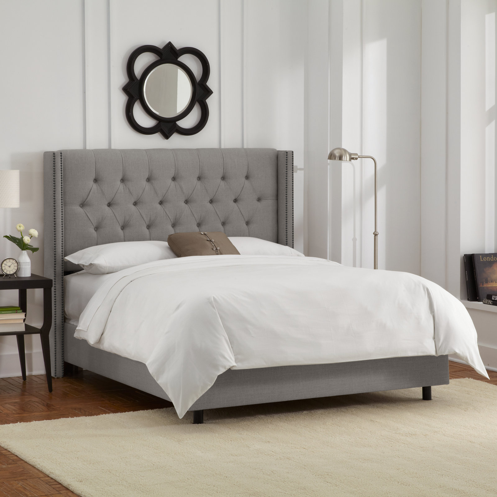 Breckin Upholstered Wingback Bed, King, Classic Grey Linen