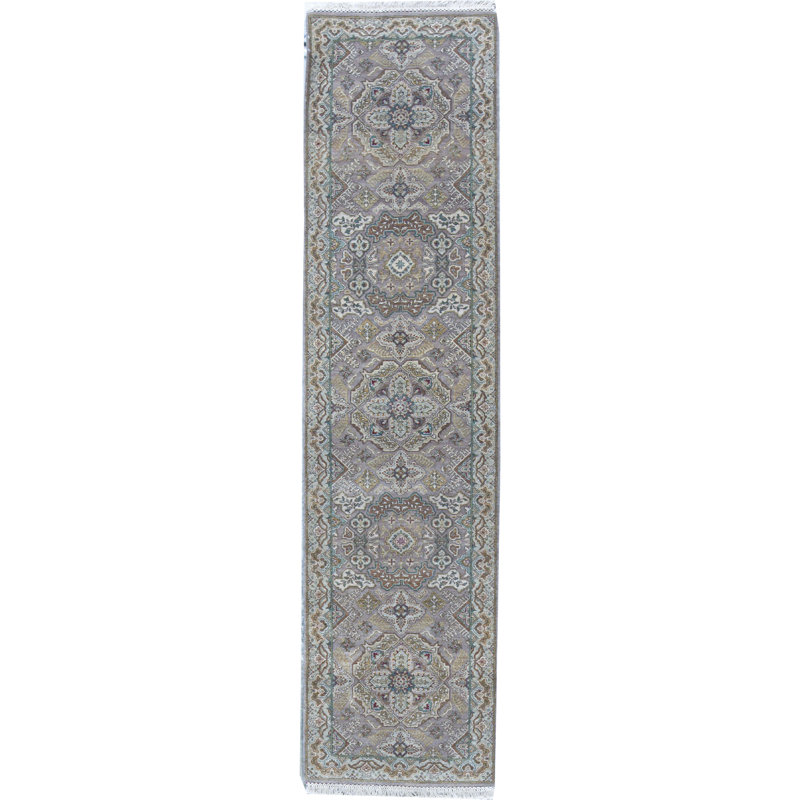 Tapis vert et beige noué à la main de haute qualité
