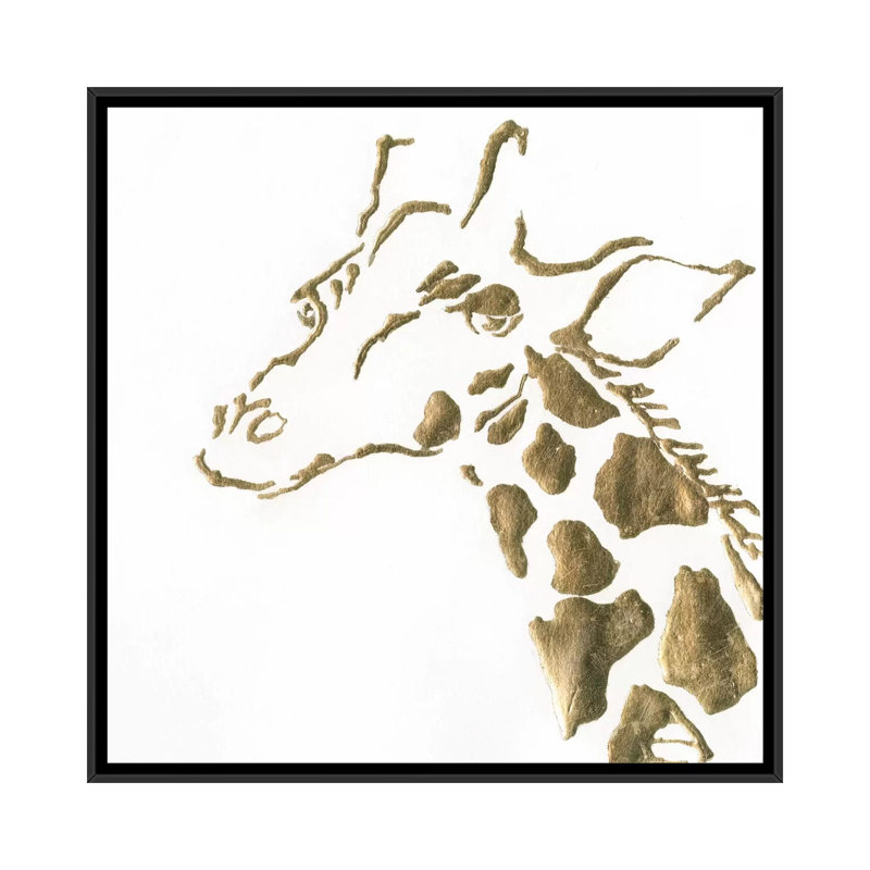 «Gilded Giraffe», impression sur toile, H 18 po x l 18 po x P 1,5 po, Toile avec cadre noir, Pas de tapis
